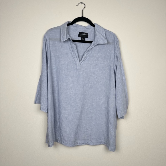 Tahari Collared V-neck Linen Tunic Set Of 2 Dusty Pink & Light blue - Picture 6 of 13